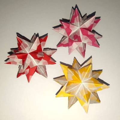 Bastelset Bascetta 9 Sterne klein, rot-pink-gelb/transparent,Origami