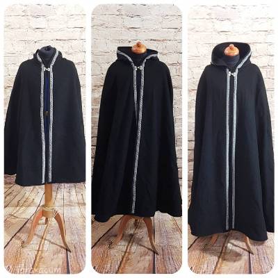 Umhang mit Kapuze für Kinder, Wolle Cape mit keltische Borte, Mittelalter Kostüm, Wikinger
