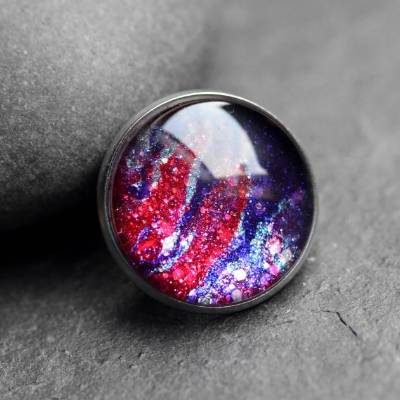 Bicolor Edelstahlbrosche . Unikat Brosche mit zwei Farben und Glitter . Anstecker Edelstahl Bunt + Geschenkverpackung 