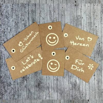 Geschenkanhänger **Natur4** 6er Set von ZWEIFARBIG Kraftpapier Geburtstag Geschenkdeko Papieranhänger 