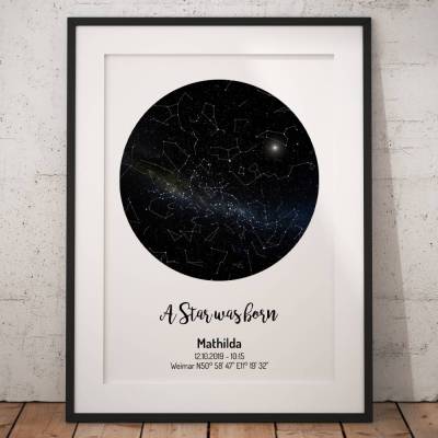 Sternenkarte - A star was born I personalisierbarer Kunstdruck I Sternenhimmel Nachthimmel Sternzeichen