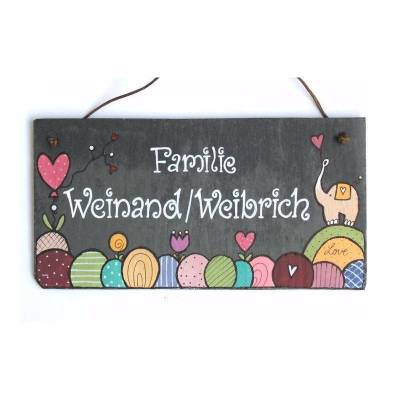 Haustürschild Schiefer Familie personalisiert – Wetterfestes Familienschild mit Name, handgemalt & exklusiv, individuelles Geschenk