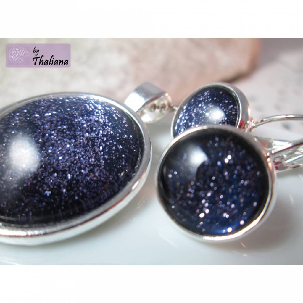 ***GLITZERSET*** Galaxy marine blau Schmuckset aus Ohrringe und Kette Bild 1