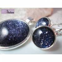 ***GLITZERSET*** Galaxy marine blau Schmuckset aus Ohrringe und Kette