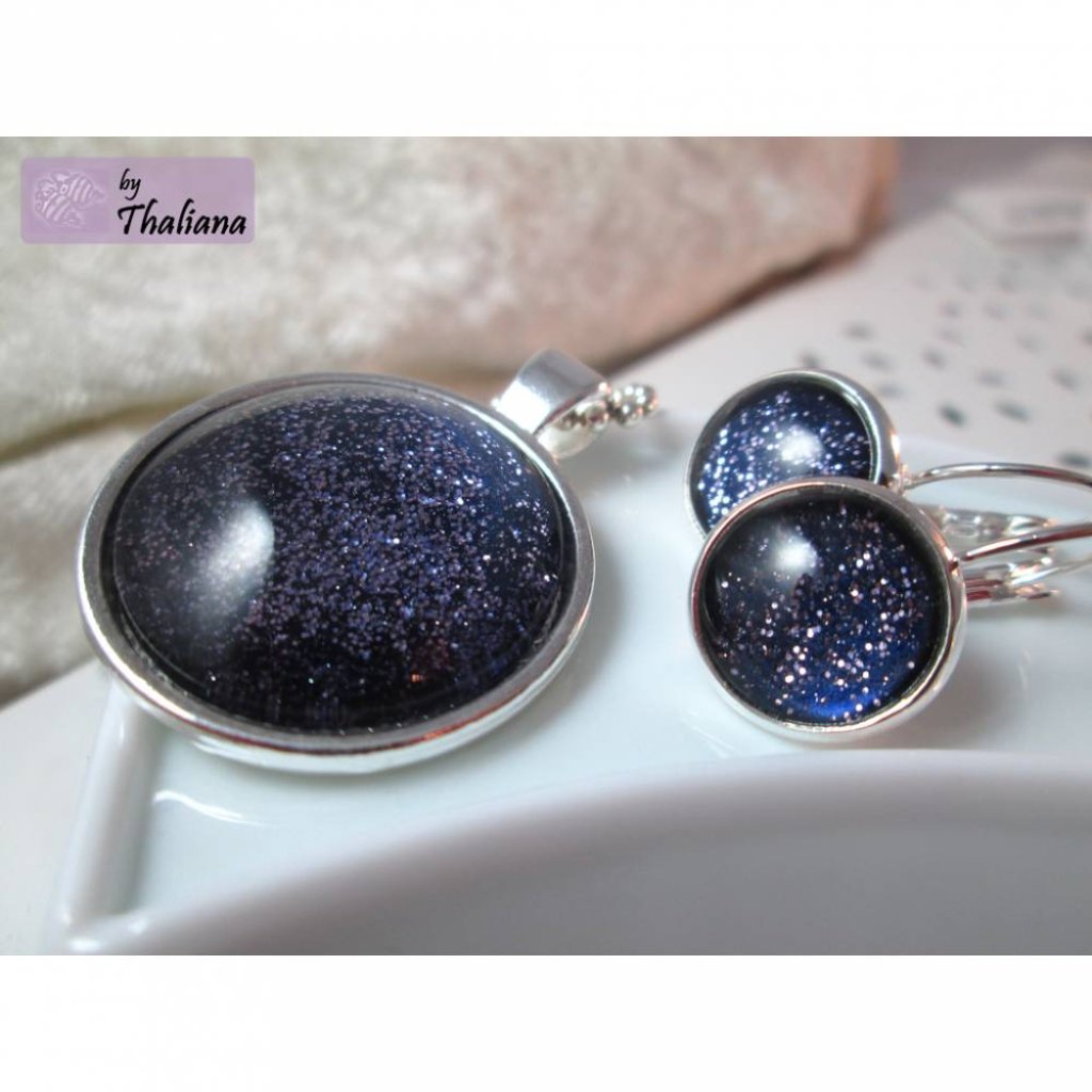 ***GLITZERSET*** Galaxy marine blau Schmuckset aus Ohrringe und Kette Bild 2