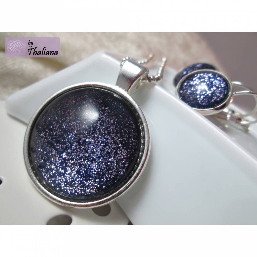 ***GLITZERSET*** Galaxy marine blau Schmuckset aus Ohrringe und Kette Bild 3