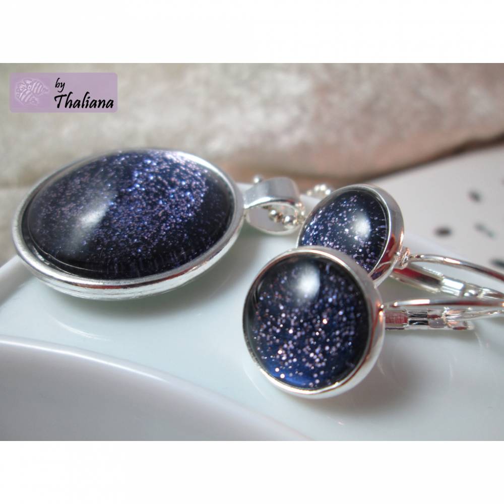 ***GLITZERSET*** Galaxy marine blau Schmuckset aus Ohrringe und Kette Bild 4