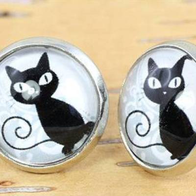 Ohrschmuck, Katze, Ohrstecker, silberfarben, 12mm