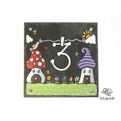 Bunte Hausnummer aus Schiefer – personalisiertes, exklusives und wetterfestes Hausnummernschild, einzigartiges Einzugsgeschenk