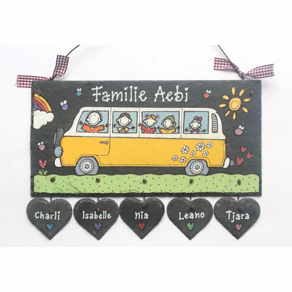 Personalisiertes Schiefer Türschild Familie – Handgemachtes Namensschild mit Herzanhängern, wetterfest & individuell gestaltet Bild 2