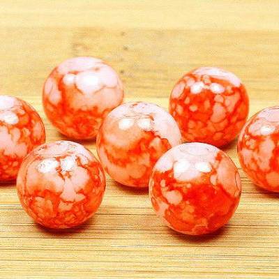 30 Glasperlen, orange marmoriert, 8mm