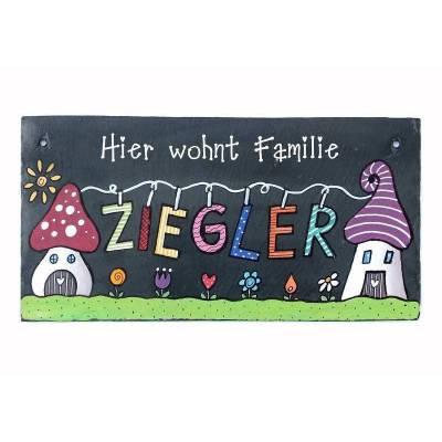 handgemachtes Türschild aus Schiefer mit Name personalisiert, Haustürschild Familie, einzigartiges Geschenk