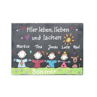 Türschild Familie aus Schiefer personalisiert – handgemachtes Haustürschild mit Name, einzigartiges Geschenk, dekoratives Haustürschild