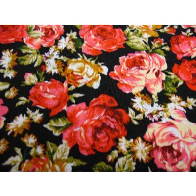 Baumwollstoff Rosenblüten rosa & rot auf schwarz – Hochwertige Webware für Patchwork, Deko & Trachten