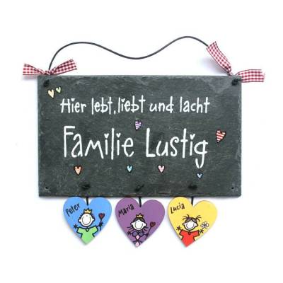 Türschild aus Schiefer – Personalisiertes Haustürschild Familie mit Namen, handgemacht & wetterfest, exklusives Familiengeschenk