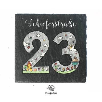 Hausnummer Schiefer Edelstahllook – Personalisiertes Designer-Hausnummernschild mit Zahl & Straßenname, wetterfest & handgemacht