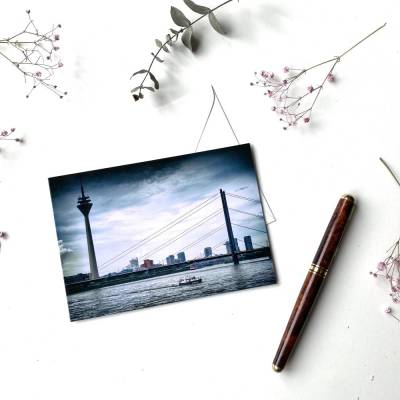 Foto Grußkarte Düsseldorf Rheinufer Fernsehturm - Klappkarte mit Umschlag - Format C6