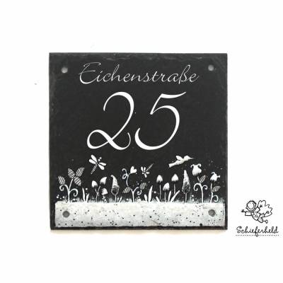 Exklusive Schiefer Hausnummer mit Straßenname & Zahl – Personalisiertes, wetterfestes Hausnummernschild