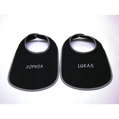 Lätzchen Sabbertuch XL Karo mit Namen bestickt schwarz Geschenke Geburt Geburtstag Mädels Jungs Weihnachten             