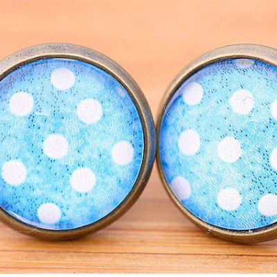 Cabochon Ohrstecker, Punkte, 12mm, bronzefarben