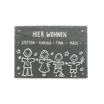 individuelles Haustürschild aus Schiefer für Familien mit Name personalisiert, wetterfestes Türschild mit Figuren, einzigartiges Schieferschild für Wohnungstür und Hauseingang, tolle Geschenkidee