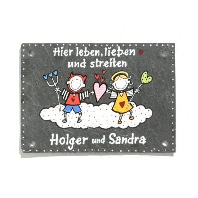 Individuell personalisiertes Hochzeitsgeschenk – handbemaltes Schiefer Türschild mit Namen, wetterfestes Unikat für das Brautpaar