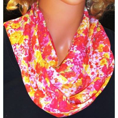 Loop Schlauchschal Crepe Chiffon "Anne" – Blumenmuster gelb rosa rot weiß | Frühling & Sommer