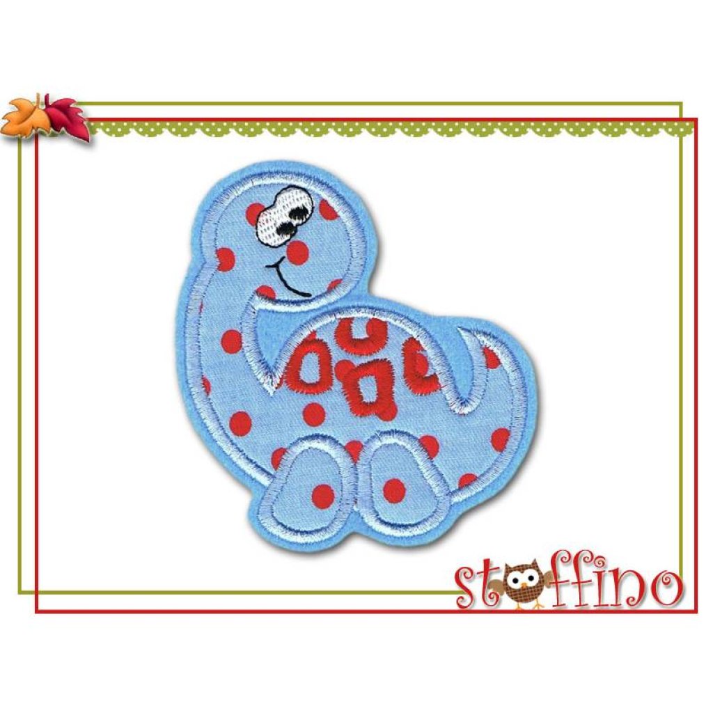 Dinosaurier Applikation blau rot – Gesticktes Patch zum Aufbügeln für Kleidung & Accessoires Bild 1
