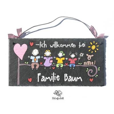 Personalisiertes Schiefer Türschild Familie – Wetterfestes Haustürschild mit Namen, handgemacht & einzigartig, dekoratives Willkommensschild