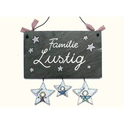 Personalisiertes Hauseingangsschild aus Schiefer mit Sternen – Handgefertigtes Familienschild mit Namen, exklusives Geschenk