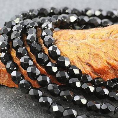 Böhmische Glasschliffperlen, feuerpoliert, schwarz, 4mm, 50 Stück