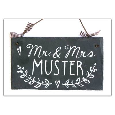 Schiefertürschild mit Name personalisiert, einzigartiges Hochzeitsgeschenk für das Brautpaar, individuelles Paargeschenk wetterfestes Haustürschild, einmaliges Geschenk Hochzeit