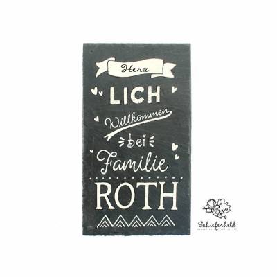 Schiefertürschild Handlettering Hochformat – personalisiert & handgemalt mit Name – Familienschild wetterfest