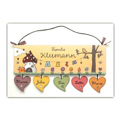 Ausgefallenes Geschenk für die ganze Familie, Türschild aus Holz personalisiert mit Namen, Holzschild für das Zuhause