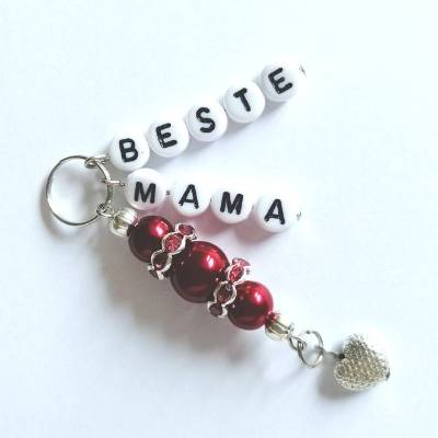 Schlüsselanhänger "Beste Mama", dunkelrot, Strass, Muttertag, Geschenk, Geschenk Muttertag, Muttertagsgeschenk