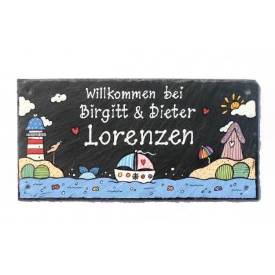 Personalisierbares Schiefer Türschild Familie – Handgemachtes Haustürschild wetterfest, Schieferschild maritim mit Namen, einzigartiges Familiengeschenk