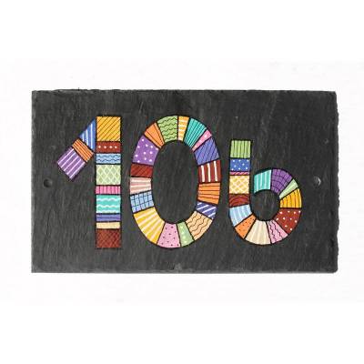 Bunte Hausnummer aus Schiefer – Personalisiertes Hausnummernschild dreistellig, Designerhausnummer wetterfest, originelles Geschenk