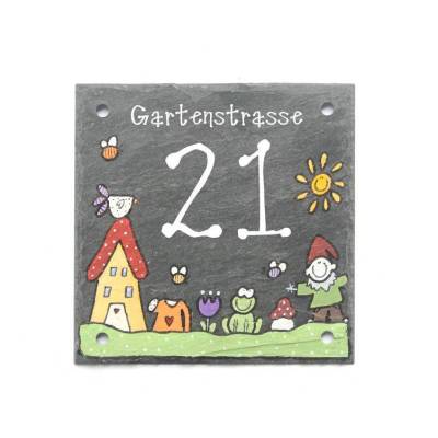 Individuelle Hausnummer aus Schiefer mit Straßenname & Zahl – personalisiertes, wetterfestes Hausnummernschild handgemacht