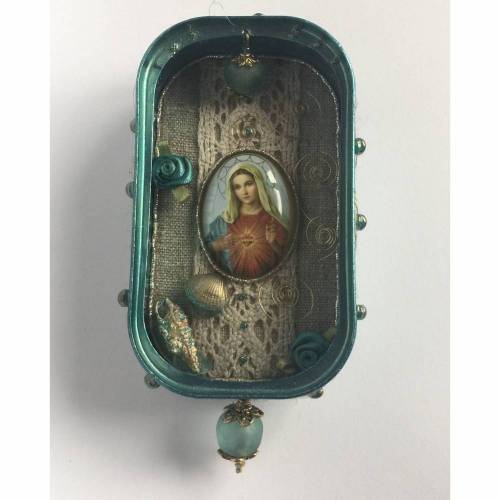 Schrein mit Madonnenbild in Türkis 