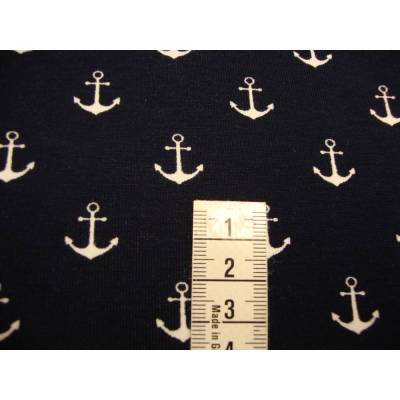 Baumwolljersey Druck maritim dunkelblau mit weißen Ankern 1,50cm Meterware – Nähen & DIY