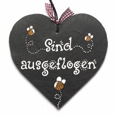 Handgemachtes Schieferherz Türschild Biene – Sind ausgeflogen | Personalisiert & Wetterfest