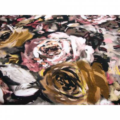 Baumwolljersey Rosen Blumen Digitaldruck rose-braun – Öko-Tex Meterware zum Nähen
