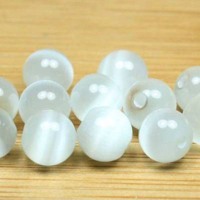Cateye Perlen, Glas, rund, weiß, 6mm, 25 Stück