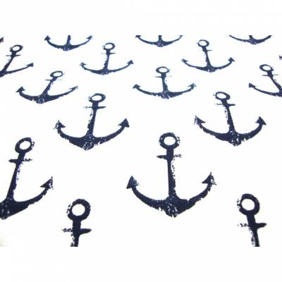 French Terry Sommersweat Anker schwarz/weiß – Maritimer Stoff 3,5 cm Anker, 150 cm breit