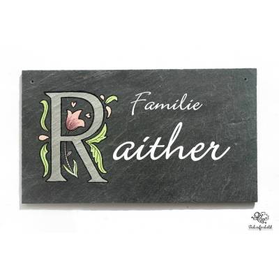 Türschild Monogramm aus Schiefer personalisiert – Handgemachtes Namensschild mit Wunschname, individuelles Geschenk