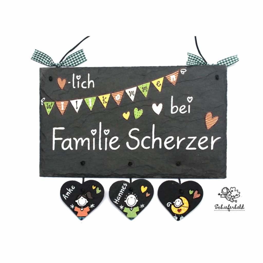 Personalisiertes Schiefertürschild – Geschenk für Frauen & Männer zu Hochzeit, Einzug, Geburtstag & mehr – Handgemacht, wetterfest, individuell Bild 1