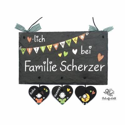 Personalisiertes Schiefertürschild – Geschenk für Frauen & Männer zu Hochzeit, Einzug, Geburtstag & mehr – Handgemacht, wetterfest, individuell