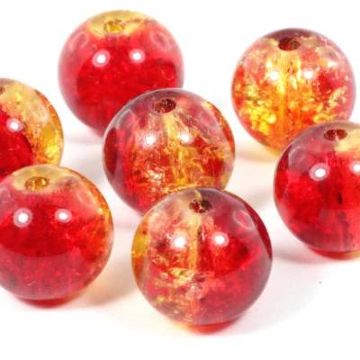 CrashPerlen, rund, orange-rot, Glas, 8mm, 20 Stück