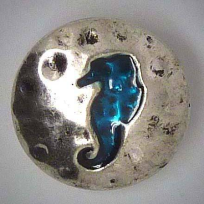 Zierknopf, Seepferdchen, petrol / silberfarben, 20mm