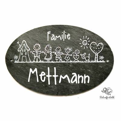 Ovales Schieferschild Familie mit Name personalisiert – Exklusives Familienschild Haustür wetterfest